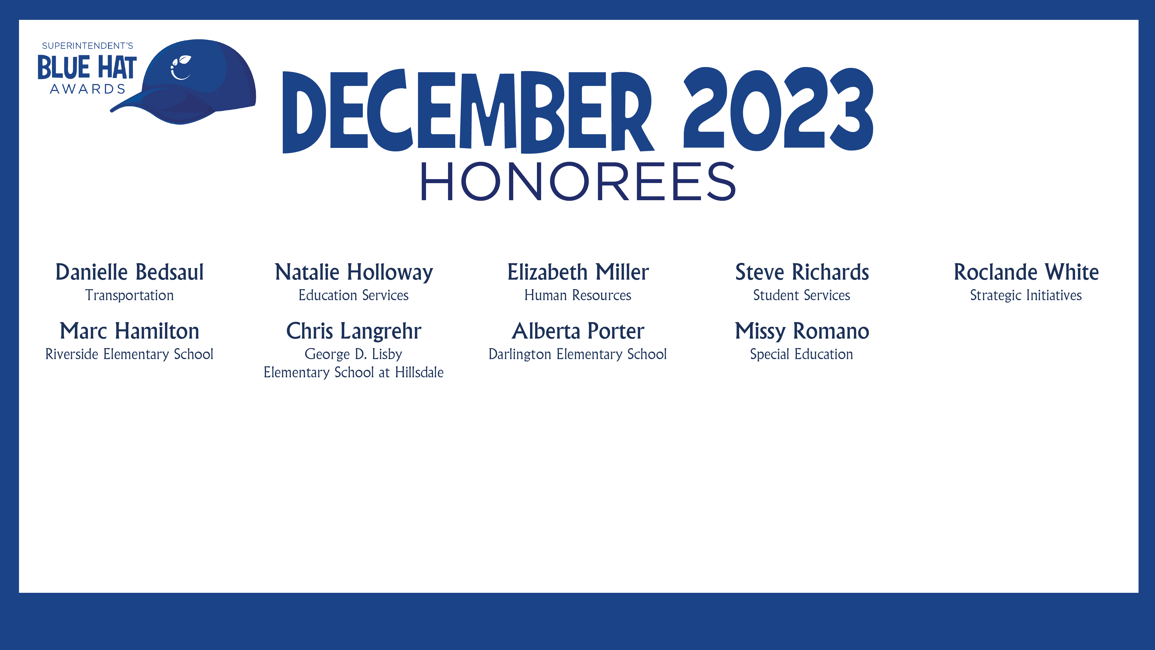 HCPS Blue Hat Honorees - December 2023